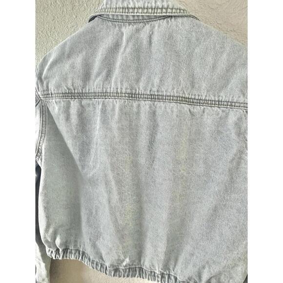 Mono B Women's Light-wash Denim Cropped Jean Jacket Pockets Drawstring Hem Small - Picture 10 of 14